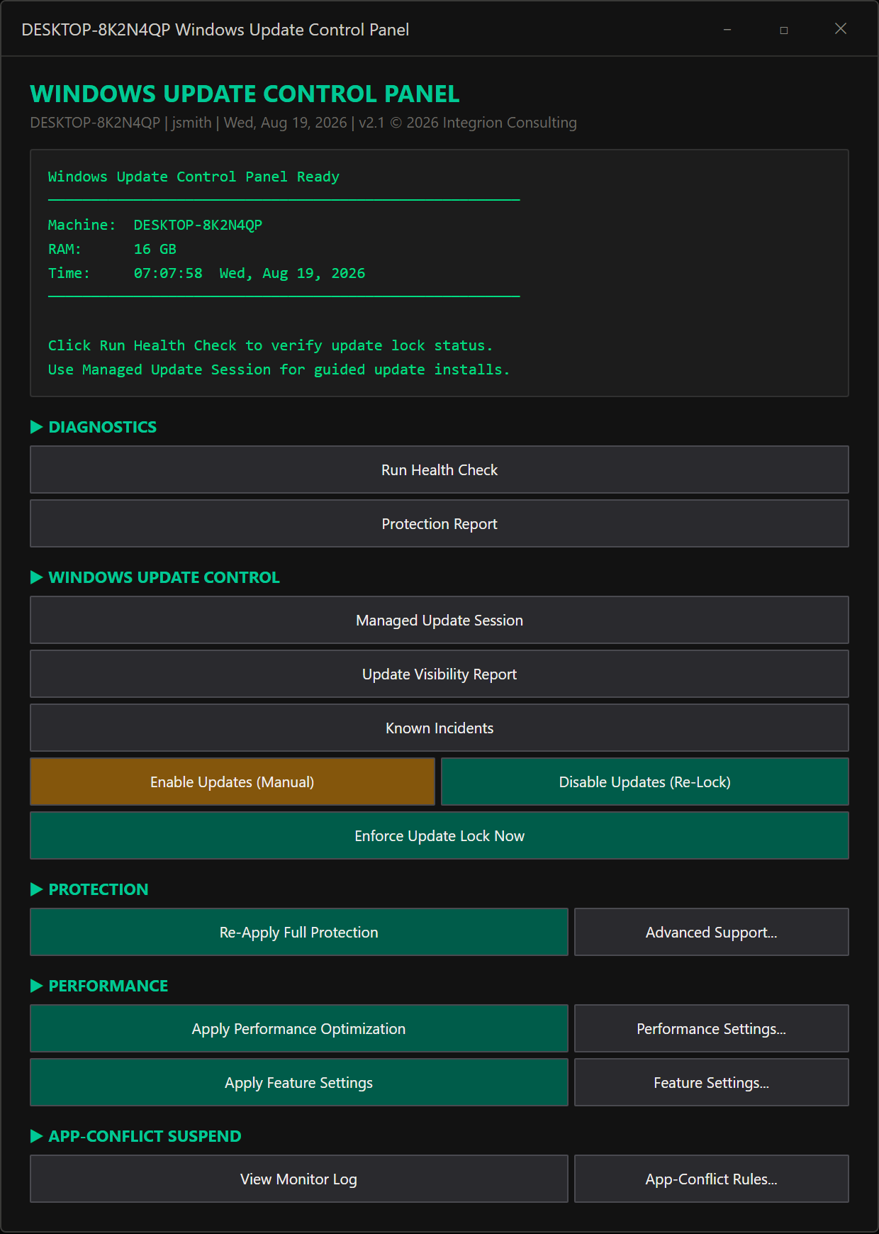 WUCP dashboard